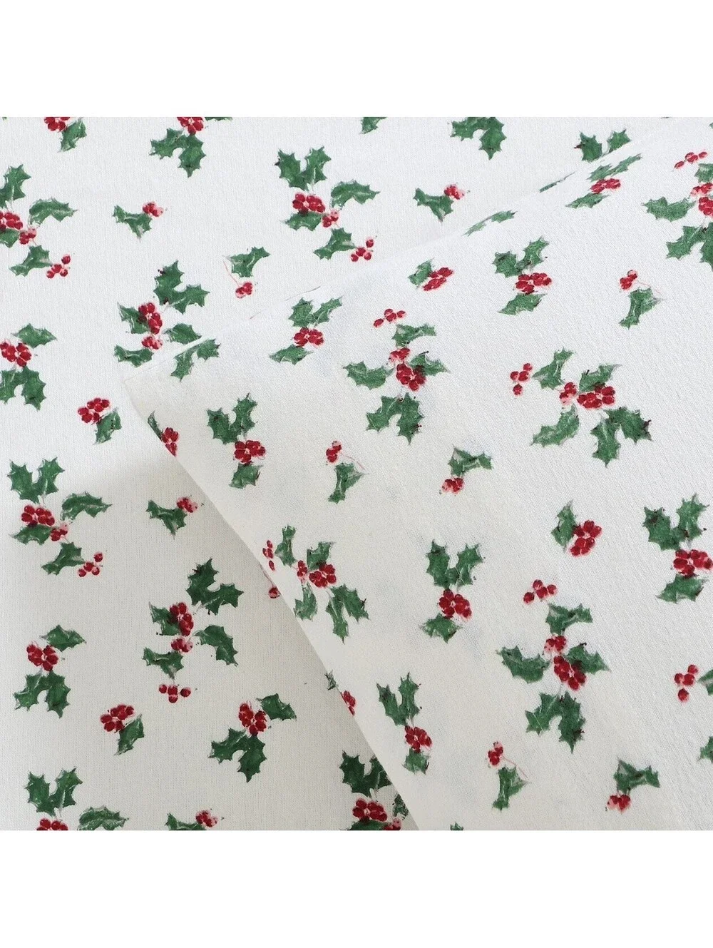 Lenox Flannel Sheet Set, Holly Green Berries, QUEEN